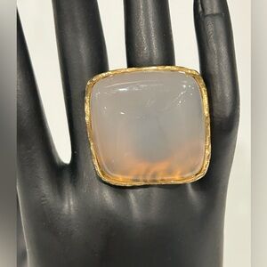 Milky Quartz & Bronze Statement Ring     Sz 7